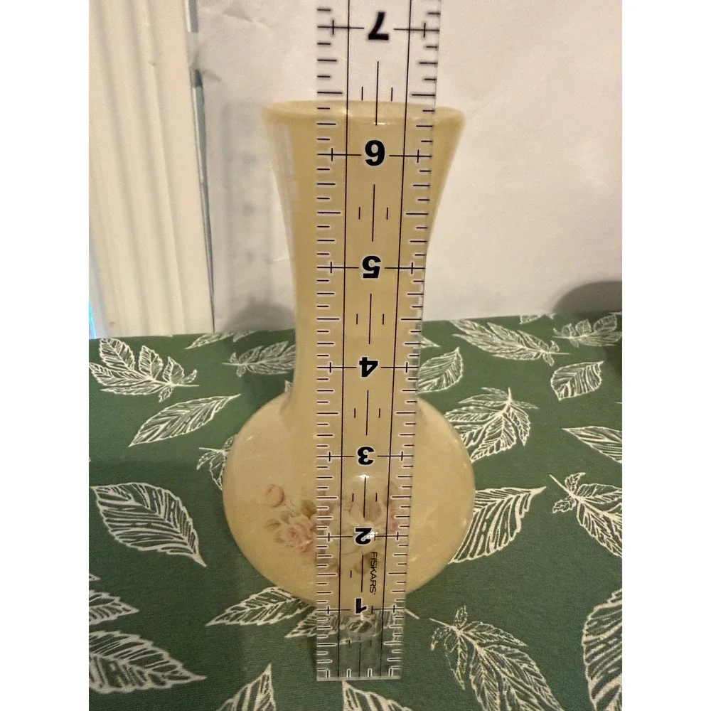 Vintage Genuine Alabaster Floral Rose Bud Vase Made in Italy Cream Stone 6.5in